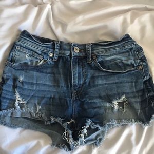 High rise ripped denim shorts
